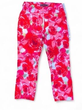 New York & Company Red Roses w Green Leaves Medium Pants
